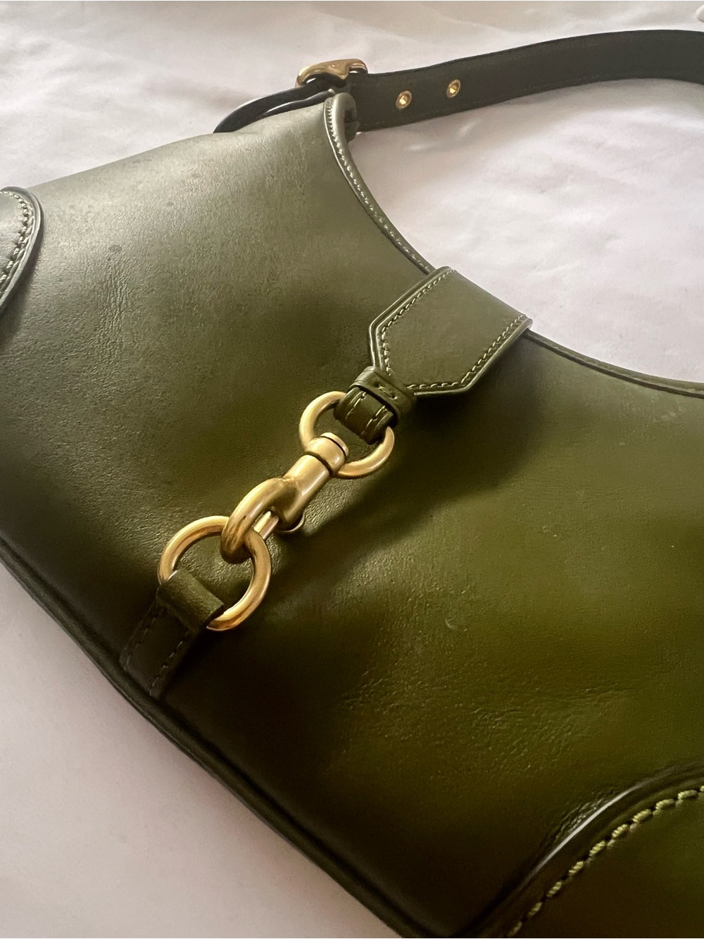 Coach Hampton Hobo Olive Green Leather Shoulder Bag with Gold Hardware - Picture 3 of 8
